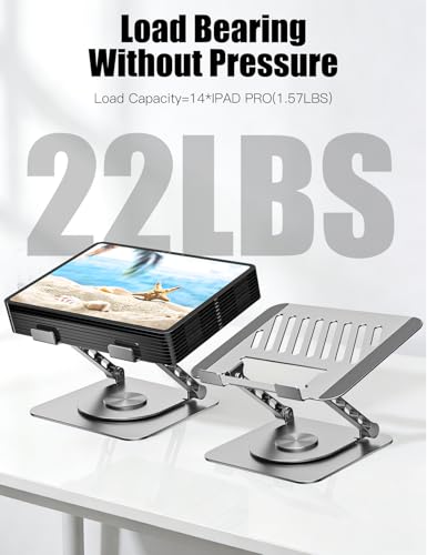 Adjustable Computer Stand with 360 Rotating Base, Ergonimic Foldable Laptop Riser for Desk Compatible with MacBook Pro/Air Notebook up to 16 Inches, Silver - color: Silver