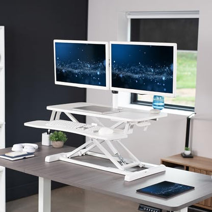 VIVO White 32 in Standing Desk Converter with Monitor Stand, DESK-V000K-M2W - color: White, size: 32"