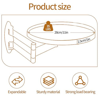 Wall Mounted Folding Round Table,11Inch Small Foldable Retractable Wooden Coffee Table Tray Fold Down Wall Desk Flip-Out Design Nightstand for Bedroom Living Room Balcony (Natural) - color: Natural