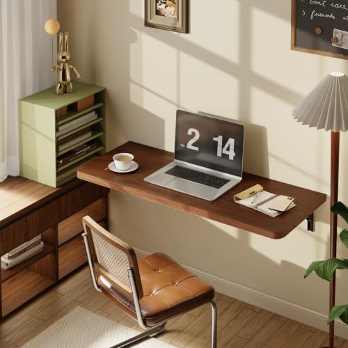 Dogsky Floating Wall Desk 36" x 14" - 200 lbs Heavy Duty Solid Pine - color: Walnut, size: 36" x 14"