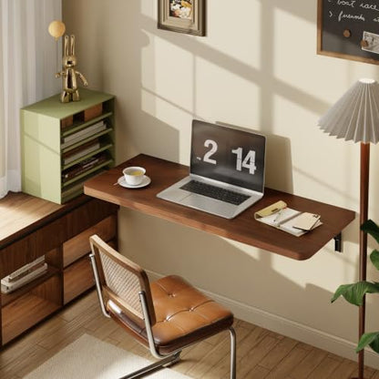Dogsky Floating Wall Desk 36" x 14" - 200 lbs Heavy Duty Solid Pine - color: Walnut, size: 36" x 14"