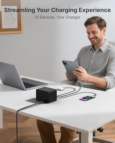 Gitryin 12-in-1 Desktop Charging Station, 160W USB Retractable GaN Charger - size: With 1 Micro, 1 Lightning, 3 Type-C Chargers