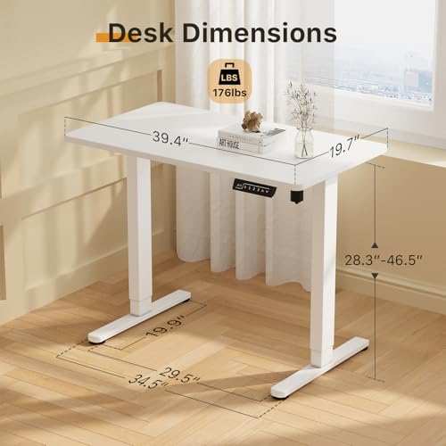 JOY worker Small Electric Standing Desk, 40" Whole Piece Height Adjustable - color: White, size: 40" * 20"