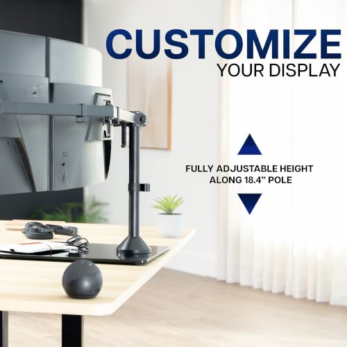 VIVO Black Triple Monitor Mount, Freestanding Triple Monitor Arm Stand for Desk with Glass Base, Heavy Duty Fully Adjustable Stand for 3 Screens up to 32 inches, Black, STAND-V332FG - size: 13" to 32" Screens
