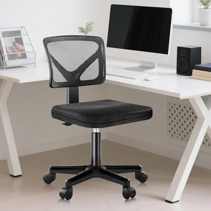 DUMOS Armless Desk Chairs, Small Home Office Mesh Chairs | Ergonomic Adjustable Mid Back, Swivel Rolling Task, Computer Work Vanity Small Spaces, Black - color: Black, size: 1pc