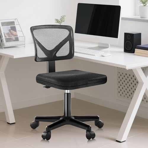 DUMOS Armless Desk Chairs, Small Home Office Mesh Chairs | Ergonomic Adjustable Mid Back, Swivel Rolling Task, Computer Work Vanity Small Spaces, Black - color: Black, size: 1pc