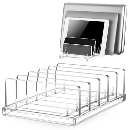 Chunful Adjustable Vertical Laptop Stand for Desk, Acrylic 5 Slot Laptop Holder Desktop, Invisible Desktop Notebook Dock for Notebook Computer, All Gaming Laptops up to 17'' - color: Clear, style: 5 Slot