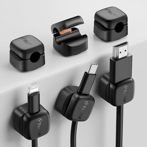 6Pack Rotatable Cord Organizer,Spring Cable Clips Desk Cable Management Cord Holder Adhesive Phone Charger Cord Clips for Home Office Car wall Nightstand Accessories, Black - color: Black, size: 6Pack