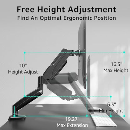 Redragon GMK914 Single Monitor Mount Stand - Gas Spring Adjustable Arms with VESA 75/100mm, 13-32 Inch Screen Compatibility, C Clamp & Grommet Base, Cable Management, 17.6lbs Load Capacity - size: Up to 32" Screens