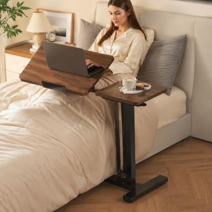 32" Height Adjustable Sit Stand Desk Converter, Dual Monitor Laptop Riser, Black (Bedside Desk/Metal Holder (Walnut)) - color: Bedside Desk / Metal Holder (Walnut)