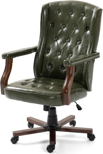 ECOTOUGE Ergonomic Home Desk Chair, Faux Leather Executive Office Chair, Vintage Wingback Swivel Boss Chair, Classic Computer Chair for Office, Home and Living Room, Green - color: Green
