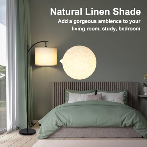 LALISU Standing Floor Lamp for Living Room, Linen Shade Floor Lamp, Black - color: Black