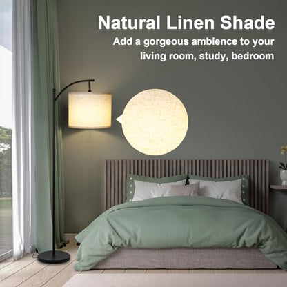 LALISU Standing Floor Lamp for Living Room, Linen Shade Floor Lamp, Black - color: Black