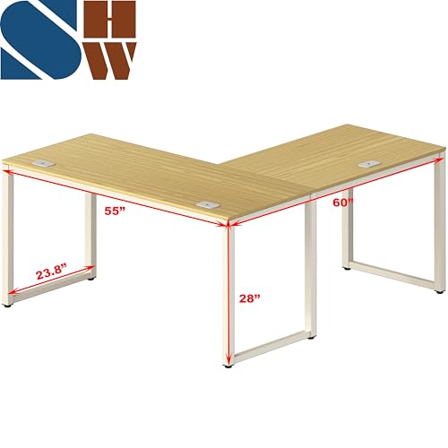 SHW 55 x 60 Commercial-Grade L-Shape Corner Office Computer Desk, Oak - color: Oak