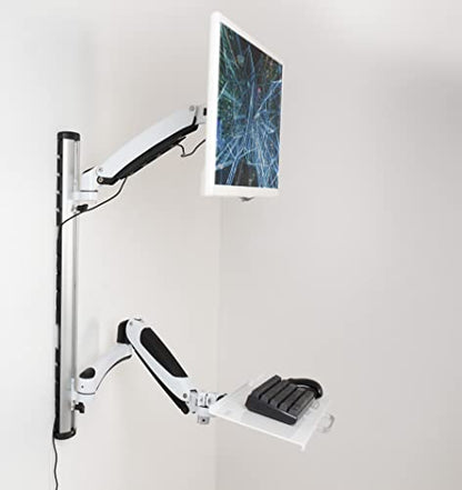 VIVO Sit-Stand Wall Mount Counterbalance Height Adjustable Monitor and Keyboard Workstation for Screens up to 27 inches, White STAND-SIT1KW - color: White