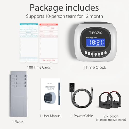 Time Clock with Passcode, Auto-Align Time Card Machine, 6 Punches per Day | Time Clock Punch Machine with 100 Time Cards, 2 Ink Ribbons(1 Inside) and 1 Rack - color: White