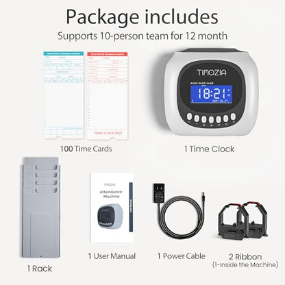 Time Clock with Passcode, Auto-Align Time Card Machine, 6 Punches per Day | Time Clock Punch Machine with 100 Time Cards, 2 Ink Ribbons(1 Inside) and 1 Rack - color: White