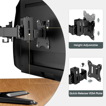 Triple Monitor Stand fits 3 Screens up to 27 Inches, Freestanding | Cable Management, Heavy Duty, Fully Adjustable, Weighted Base, 22 lbs Capacity per Arm, Black