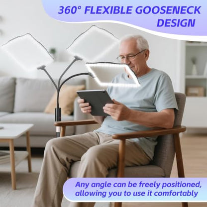 Large Floor Magnifying Glass with Light and Stand, 48-LED Lighted | Lighted Adjustable Height Floor Magnifying Lamp with 360° Flexible Gooseneck, Hands Free Magnifier for Close Work Reading