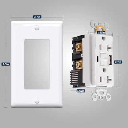 20 Amp GFCI Outlet with USB-A & C Ports, White, 1-Pack