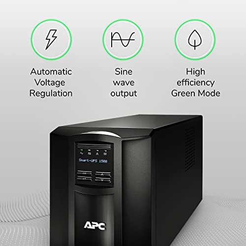 APC 1500VA Smart UPS with SmartConnect, SMT1500C Sinewave UPS Battery Backup, AVR, 120V, Line Interactive Uninterruptible Power Supply