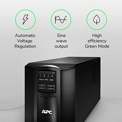 APC 1500VA Smart UPS with SmartConnect, SMT1500C Sinewave UPS Battery Backup, AVR, 120V, Line Interactive Uninterruptible Power Supply
