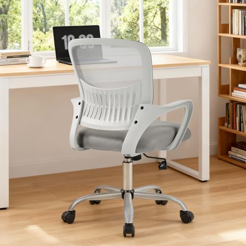 Sweetcrispy Home Office Managerial Executive Chair, Ergonomic Mesh Adjustable Swivel Mid-Back Computer Desk Chair with Comfortable Lumbar Support, Comfy Arms for Bedroom,Study