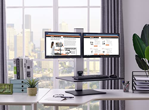 Victor High Rise Electric Sit-Stand Standing Desk Converter with Dual Monitor Stand - Height Adjustable Office Desk Workstation for Home, 28" x 23" Work Surface, Black - size: Dual Monitor