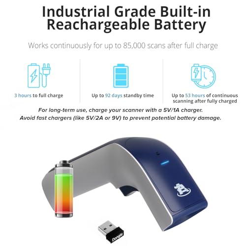 ScanAvenger Wireless Portable 1D Bluetooth Barcode Scanner: Hand Scanner 3-in-1, Cordless, Rechargeable Scan Gun for Inventory - USB Barcode Reader (1D Only No QR with No Next Gen Stand) - style: 1D With No Next Gen Stand