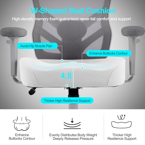 YFO Ergonomic Office Chair, Mesh Computer Desk Chair | Adjustable Back Lumbar Support and Armrests, Comfy Executive Rolling Swivel Task Chair for Home Office, Grey - color: Grey