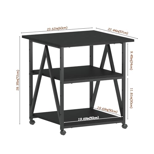 Arbuxzuy 3-Tier Printer Stand, Large Printer Table with Storage, Industrial Printer Storage Cart with Wheels, Rolling Printer Stand for Heat Press Scanner Fax, Black - color: Black