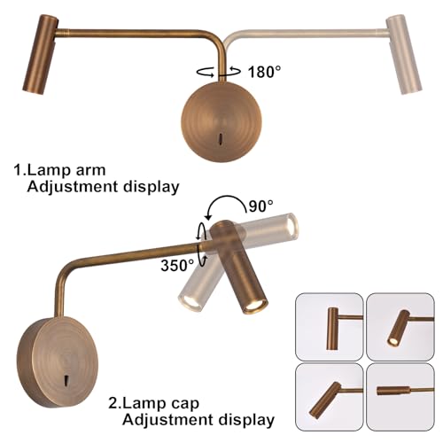 ZEROUNO Wall Mounted Reading Light for Bedroom, Hardwired Sconces with Switch LED 3000K Bedside Reading Lamp (Bronze) - color: Bronze