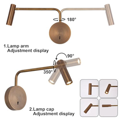 ZEROUNO Wall Mounted Reading Light for Bedroom, Hardwired Sconces with Switch LED 3000K Bedside Reading Lamp (Bronze) - color: Bronze