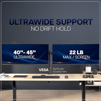 VIVO Premium Dual Ultra Wide LCD LED 27 to 38 inch Monitor Desk Mount, Heavy Duty, Adjustable Telescoping Arms, Flush Wall Setup, Fits 2 Screens, Black, STAND-TS38C - color: Black, size: 27" to 38"
