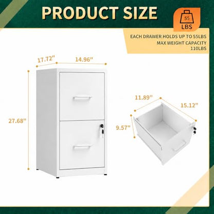 2 Drawer File Cabinet with Lock, 25.6" H Small File Cabinet | Metal Vertical File Cabinet for Home Office, Fits Letter/Legal/A4/F4 Files, Require Assembly, 25.6"H x 17.7"D x 15"W, White - color: White, size: 25.6"H - 2 Drawer