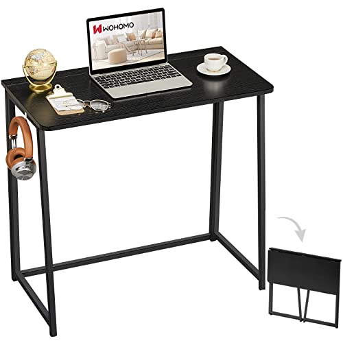 WOHOMO Folding Desk, 31.5" Foldable Computer Table for Small Spaces, Black | Easy Assembly and Fold, Sturdy Home office desks for Study Bedroom Dorm Space Saving Writing Work Apartment - color: Black, size: Small Size:31.5 x 15.7