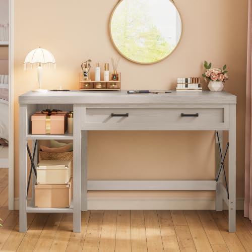 SEDETA 40" Farmhouse Small Desk with Drawers for Small Space,Mahogany Grey - color: Mahogany Grey