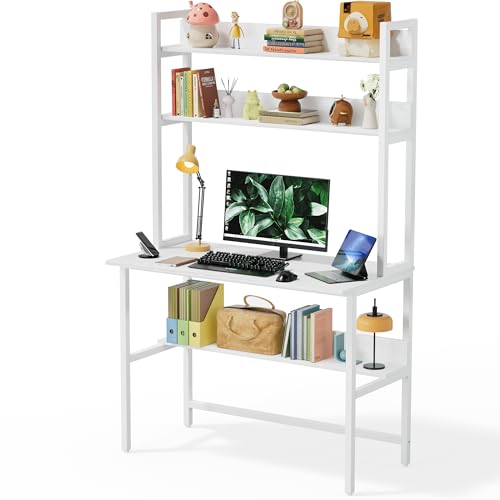 Aquzee 40 Inch Desk with Hutch, Computer Desk with Shelves - color: White, size: 40inch
