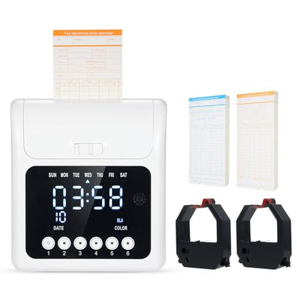 Employee Time Clock Machine System Attendance Recorder with 100 Cards 2 Ribbons Wall Mount Desktop Plug and Play for Small Business Office Factory Warehouse Retail (US Plug 110V)