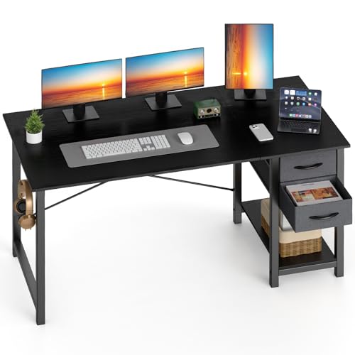 Sweetcrispy 40-Inch Computer Desk with Drawers, Office Desk, Black | Small Desk for Bedroom Home Office with Side Hook, Modern Simple desk with storage for Writing - color: Black, size: 47 Inches