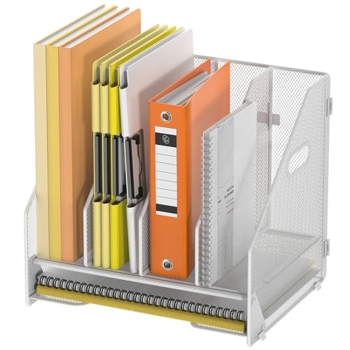 Docnest Mesh Desk File Organizer, 4 Vertical Compartment Box Sorter, White - color: White-4 Compartments