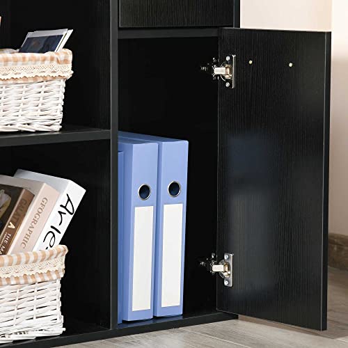 HOMCOM L Shaped Computer Desk 180° Rotating 47.25"x19.75"x 53.75", Black | Corner Desk, Storage Shelves, Drawer, Cabinet, Study Workstation, for Home Office