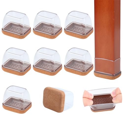 8PCS Rectangle Felt Chair Leg Floor Protectors for Hardwood Floors, Clear | Rectangular Chair Leg Protectors Easy Glides, Silicone Floor Protectors for Chairs, Fit Length 1.3"-1.7", Width 0.9"-1.2" - color: Clear-8pcs, size: L(Fit:W 0.9"-1.2",L1.3"-1.7")