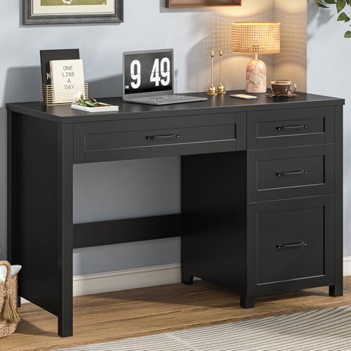 Vabches Farmhouse 47" Executive Desk with 4 Drawers, Pure Black - color: Pure Black, size: Style 2