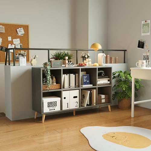 8-Cube Bookshelf 2 Tier Retro Bookcase with Legs, 11in Shelf Opening, 47" Wood Bookshelves Storage Organizer Shelf, Freestanding Open Book Shelves for Bedroom Living Room Office,Grey Oak - color: Grey Oak, size: 8-Cube