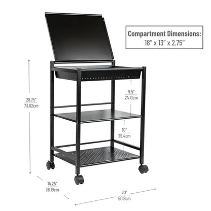 Mind Reader Cart with Covered Compartment, Office Organizer, Storage, 3-Tier, Office, Metal, 20" L x 14.25" W x 28.75" H, Black - style: 3-Tier with Compartment