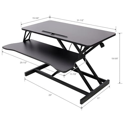 Standing Desk Converter, 32" Wide, Height Adjustable Sit Stand Up Desk Riser with Keyboard Tray, Desktop Workstation for Home Office Computer Laptop, Black - color: Black
