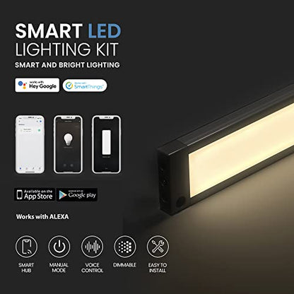 EShine 3 Pack 12 inch Black Smart Dimmable LED Under Cabinet Lighting Kit Compatible with Alexa, Google - Warm White (3000K) - color: Warm White (3000 K), size: 3 pack 12 Inch