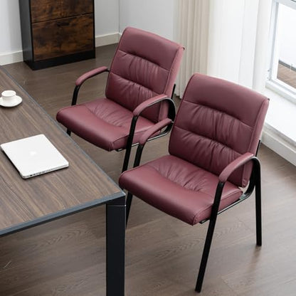 Big&Wide Office Guest Reception Chairs Set of 6, Conference Room Chairs Waiting Room Chairs, Modern Leather Office Desk Chair No Wheels - color: Burgundy, size: 6 Pack