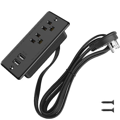 HHSOET Furniture Recessed Power Strip, 10W USB A Ports, Black, 6FT - size: 6ft-USB-A